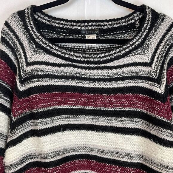 VENUS Sweater Women's Medium Multicolor Oversized Striped Long Sleeve Pullover - Picture 9 of 14